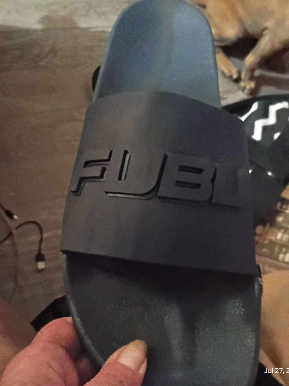 Black Fubu Slide Sandals with Raised Logo